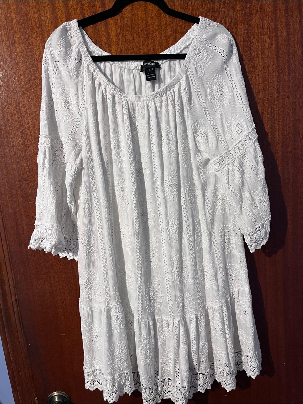 Karen Kane White Eyelet Peasant Tunic Top